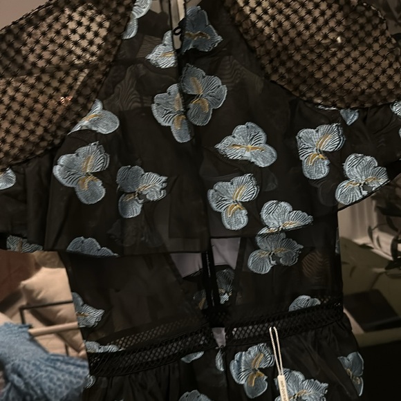 Self-portrait size 2 dress, midi length is black with blue flowers, nwt - Picture 9 of 11